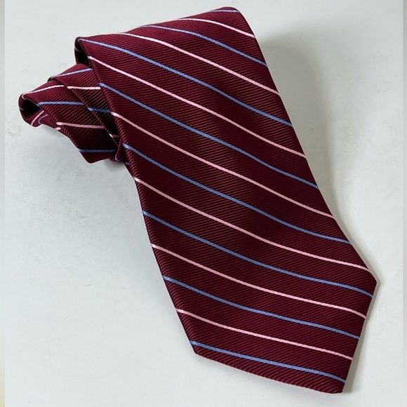 Brooks Brothers Stain Resistant Elegant Striped Tie in Burgundy and Blue - Picture 2 of 10